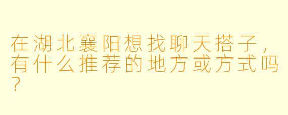 在湖北襄阳想找聊天搭子，有什么推荐的地方或方式吗？
