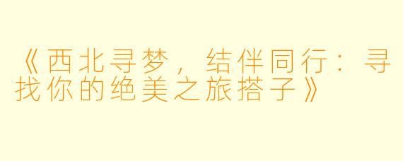 《西北寻梦，结伴同行：寻找你的绝美之旅搭子》