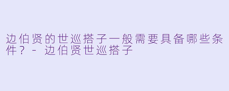 边伯贤的世巡搭子一般需要具备哪些条件？-边伯贤世巡搭子