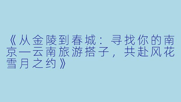 《从金陵到春城：寻找你的南京—云南旅游搭子，共赴风花雪月之约》