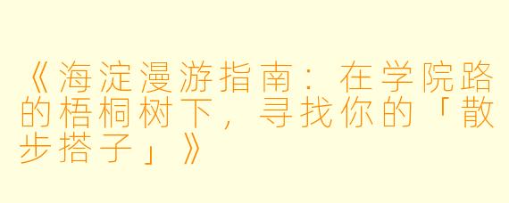 《海淀漫游指南：在学院路的梧桐树下，寻找你的「散步搭子」》