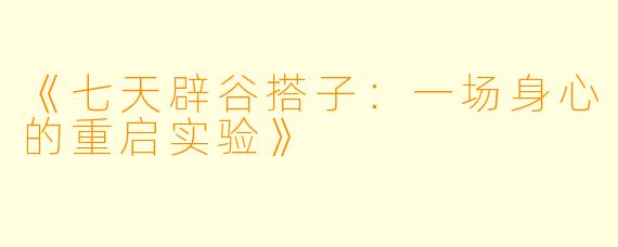 《七天辟谷搭子：一场身心的重启实验》