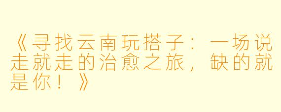 《寻找云南玩搭子：一场说走就走的治愈之旅，缺的就是你！》