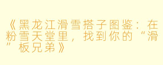 《黑龙江滑雪搭子图鉴：在粉雪天堂里，找到你的“滑”板兄弟》