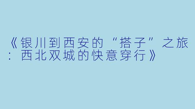 《银川到西安的“搭子”之旅：西北双城的快意穿行》