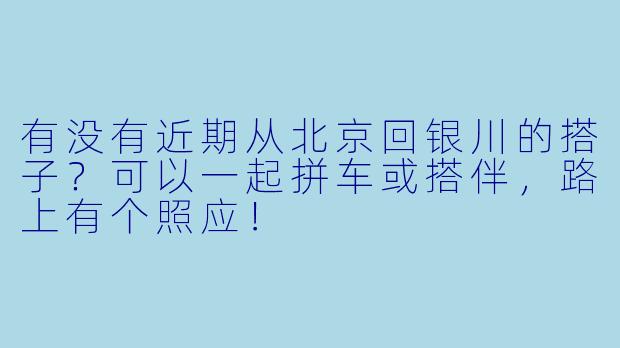 有没有近期从北京回银川的搭子？可以一起拼车或搭伴，路上有个照应！