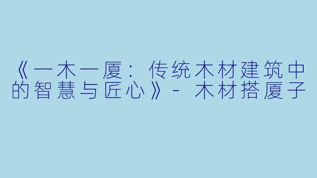 《一木一厦：传统木材建筑中的智慧与匠心》-木材搭厦子