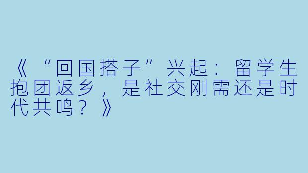 《“回国搭子”兴起：留学生抱团返乡，是社交刚需还是时代共鸣？》