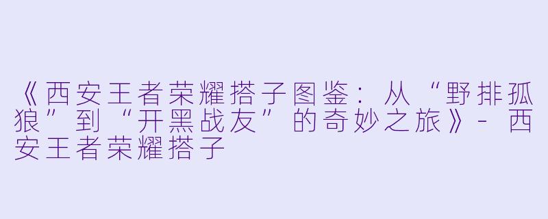 《西安王者荣耀搭子图鉴：从“野排孤狼”到“开黑战友”的奇妙之旅》-西安王者荣耀搭子