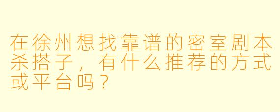 在徐州想找靠谱的密室剧本杀搭子，有什么推荐的方式或平台吗？