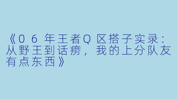 《06年王者Q区搭子实录：从野王到话痨，我的上分队友有点东西》