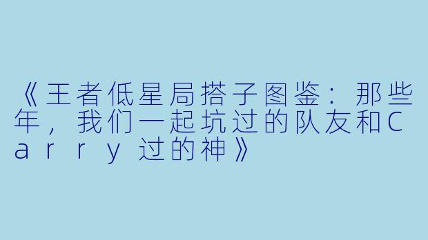 《王者低星局搭子图鉴：那些年，我们一起坑过的队友和Carry过的神》