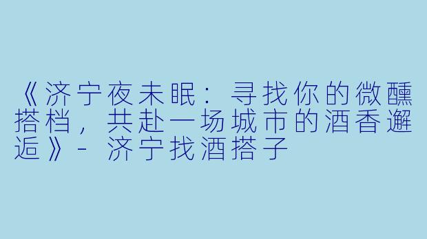 《济宁夜未眠:寻找你的微醺搭档,共赴一场城市的酒香邂逅》