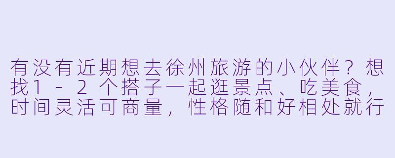 有没有近期想去徐州旅游的小伙伴？想找1-2个搭子一起逛景点、吃美食，时间灵活可商量，性格随和好相处就行～-找徐州旅游搭子