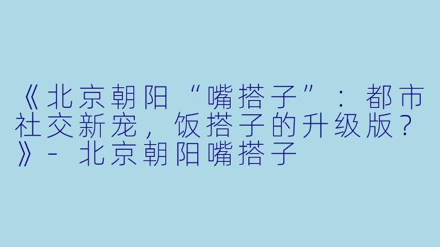 《北京朝阳“嘴搭子”：都市社交新宠，饭搭子的升级版？》-北京朝阳嘴搭子