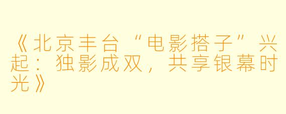 《北京丰台“电影搭子”兴起：独影成双，共享银幕时光》
