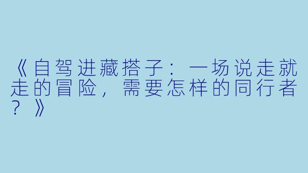 《自驾进藏搭子：一场说走就走的冒险，需要怎样的同行者？》