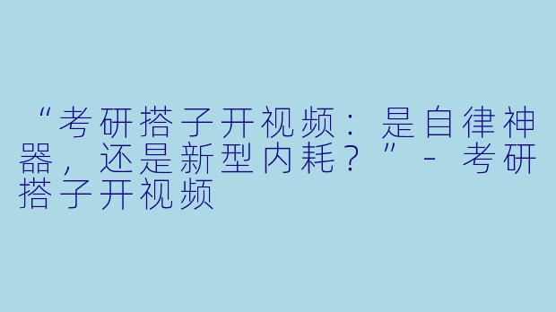 “考研搭子开视频：是自律神器，还是新型内耗？”-考研搭子开视频