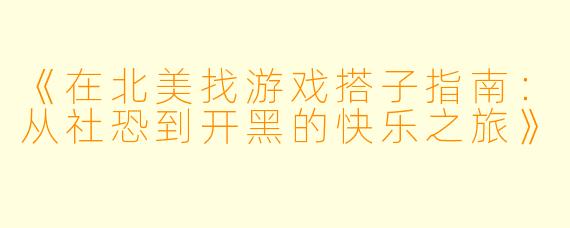 《在北美找游戏搭子指南：从社恐到开黑的快乐之旅》
