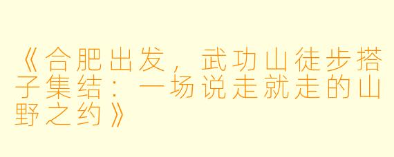 《合肥出发，武功山徒步搭子集结：一场说走就走的山野之约》