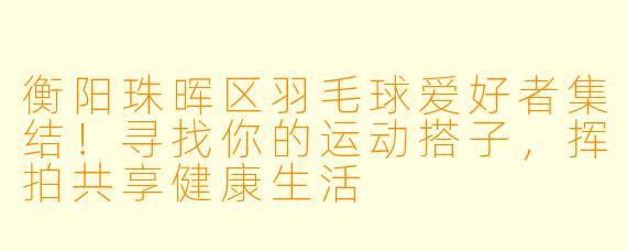衡阳珠晖区羽毛球爱好者集结！寻找你的运动搭子，挥拍共享健康生活