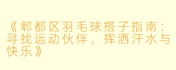 《郫都区羽毛球搭子指南：寻找运动伙伴，挥洒汗水与快乐》