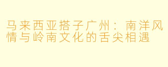 马来西亚搭子广州：南洋风情与岭南文化的舌尖相遇