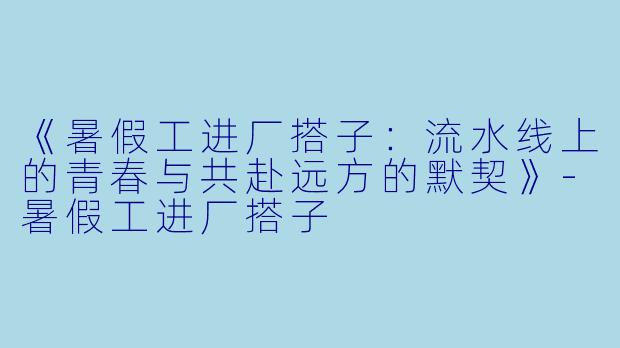 《暑假工进厂搭子：流水线上的青春与共赴远方的默契》-暑假工进厂搭子