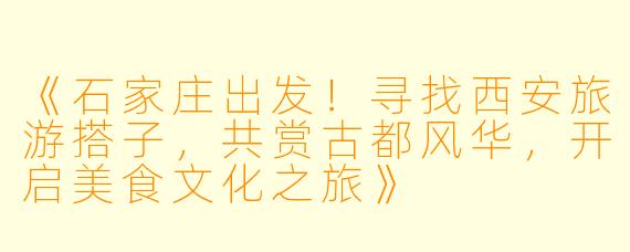 《石家庄出发！寻找西安旅游搭子，共赏古都风华，开启美食文化之旅》