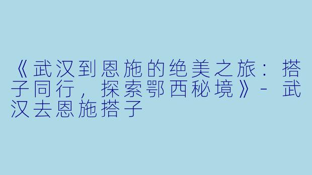 《武汉到恩施的绝美之旅：搭子同行，探索鄂西秘境》-武汉去恩施搭子