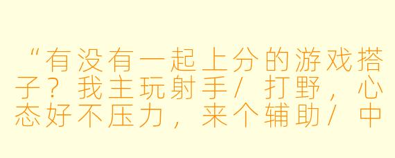 “有没有一起上分的游戏搭子？我主玩射手/打野，心态好不压力，来个辅助/中单一起冲王者！”
