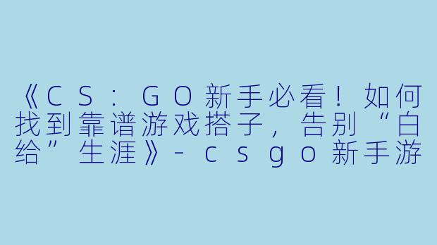 《CS:GO新手必看！如何找到靠谱游戏搭子，告别“白给”生涯》-csgo新手游戏搭子