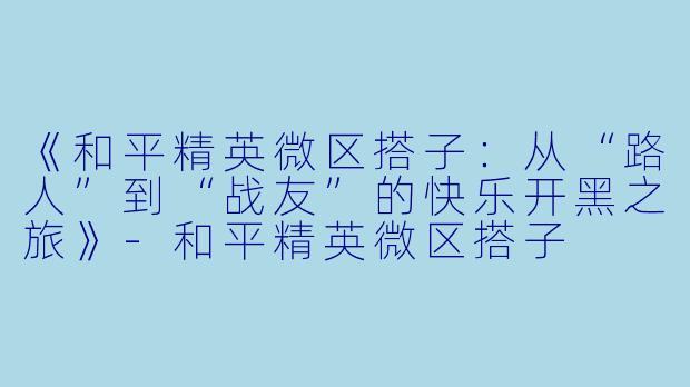 《和平精英微区搭子：从“路人”到“战友”的快乐开黑之旅》-和平精英微区搭子