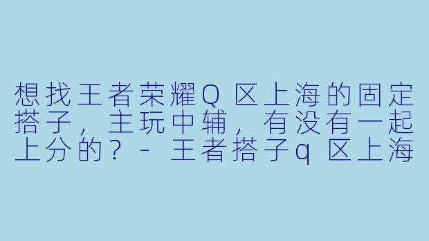 想找王者荣耀Q区上海的固定搭子，主玩中辅，有没有一起上分的？-王者搭子q区上海