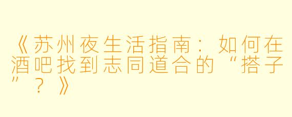 《苏州夜生活指南：如何在酒吧找到志同道合的“搭子”？》