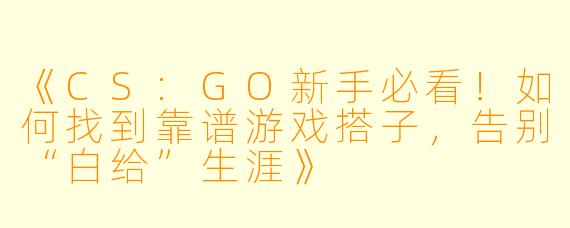《CS:GO新手必看！如何找到靠谱游戏搭子，告别“白给”生涯》