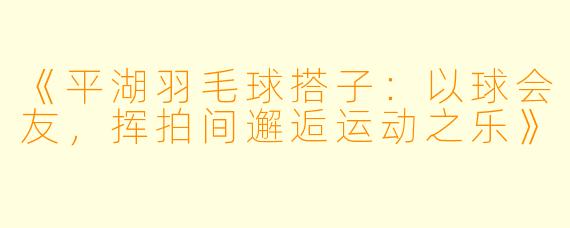 《平湖羽毛球搭子：以球会友，挥拍间邂逅运动之乐》