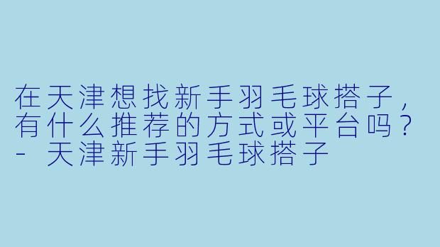 在天津想找新手羽毛球搭子，有什么推荐的方式或平台吗？-天津新手羽毛球搭子