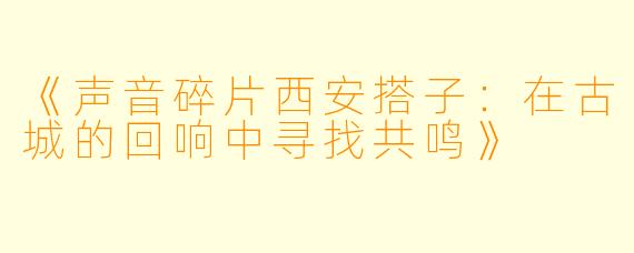《声音碎片西安搭子：在古城的回响中寻找共鸣》
