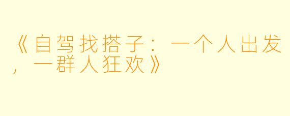 《自驾找搭子：一个人出发，一群人狂欢》
