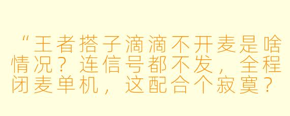 “王者搭子滴滴不开麦是啥情况？连信号都不发，全程闭麦单机，这配合个寂寞？”