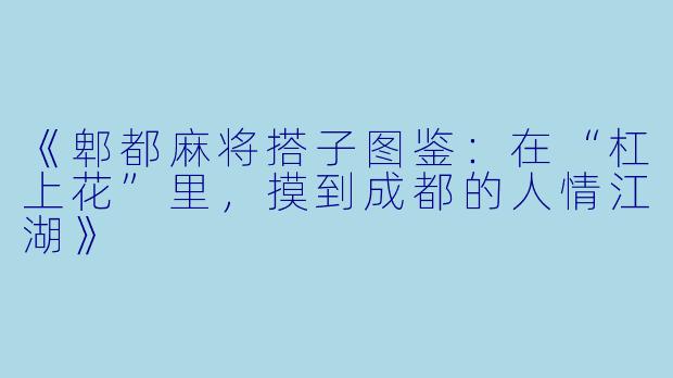《郫都麻将搭子图鉴：在“杠上花”里，摸到成都的人情江湖》