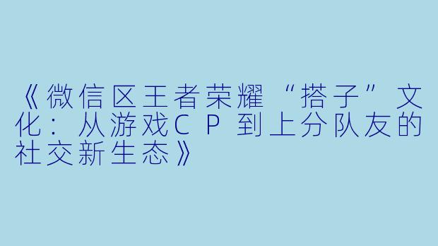 《微信区王者荣耀“搭子”文化：从游戏CP到上分队友的社交新生态》