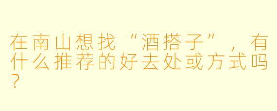 在南山想找“酒搭子”，有什么推荐的好去处或方式吗？