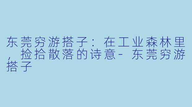 东莞穷游搭子：在工业森林里，捡拾散落的诗意-东莞穷游搭子
