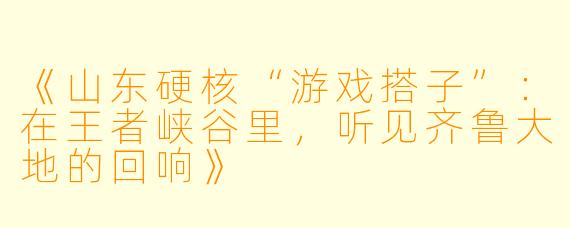 《山东硬核“游戏搭子”：在王者峡谷里，听见齐鲁大地的回响》