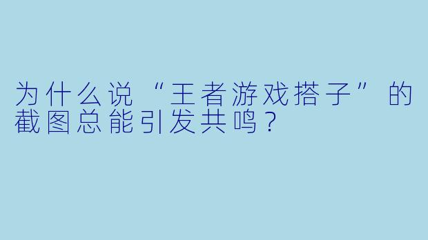 为什么说“王者游戏搭子”的截图总能引发共鸣？