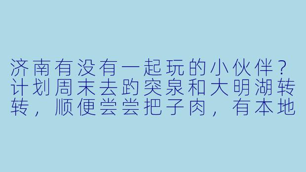济南有没有一起玩的小伙伴？计划周末去趵突泉和大明湖转转，顺便尝尝把子肉，有本地朋友或者同样来旅游的可以结个伴呀～