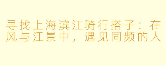 寻找上海滨江骑行搭子：在风与江景中，遇见同频的人