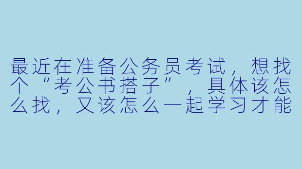 最近在准备公务员考试，想找个“考公书搭子”，具体该怎么找，又该怎么一起学习才能效果最好呢？
